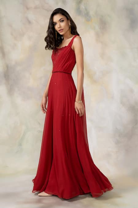 Buy Pooja Peshoria Red Georgette Sweetheart Neck Embellished Gown Online at Aza Fashions Buy_Pooja Peshoria_Red Georgette Sweetheart Neck Embellished Gown _Online_at_Aza_Fashions
