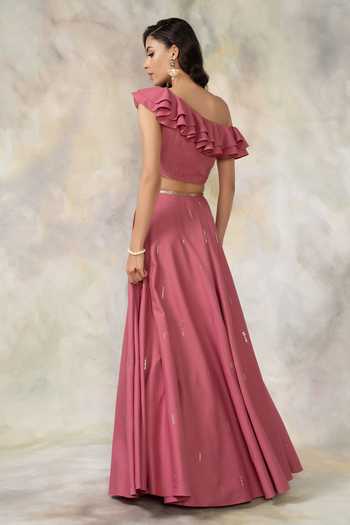 Pooja Peshoria Embellished One Shoulder Top & Lehenga Set  