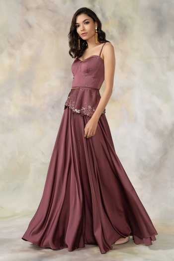Buy_Pooja Peshoria_Purple Net, Satin Sweetheart Neck Embellished Peplum Top And Palazzo Set _Online_at_Aza_Fashions
