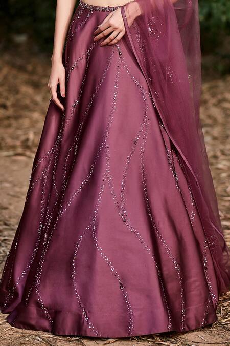 Shop Pooja Peshoria Maroon Net, Satin Sweetheart Neck Embroidered Lehenga Set Online at Aza Fashions Shop_Pooja Peshoria_Maroon Net, Satin Sweetheart Neck Embroidered Lehenga Set _Online_at_Aza_Fashions