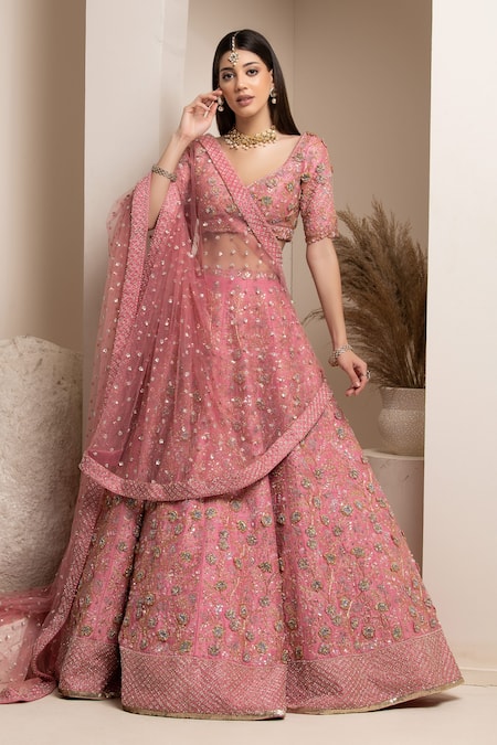 Pooja Peshoria Floral Embroidered Bridal Lehenga Set 