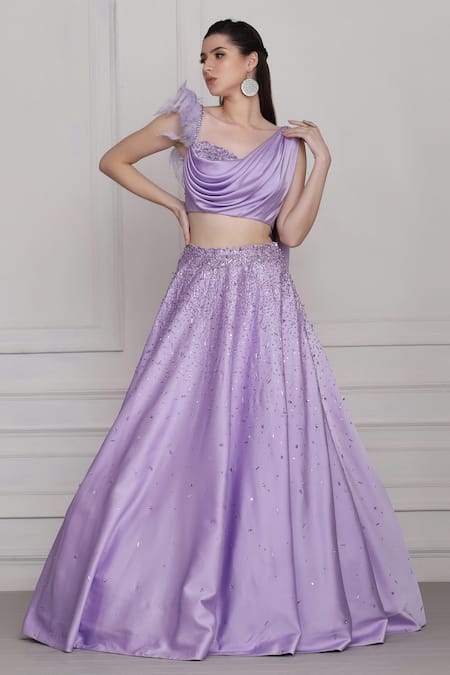 Pooja Peshoria Purple Draped Blouse And Skirt Set