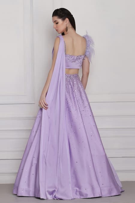 Shop_Pooja Peshoria_Purple Draped Blouse And Skirt Set _at_Aza_Fashions