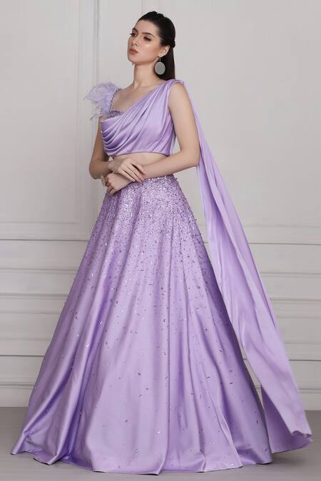Buy_Pooja Peshoria_Purple Draped Blouse And Skirt Set _Online_at_Aza_Fashions