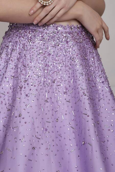 Pooja Peshoria_Purple Draped Blouse And Skirt Set _at_Aza_Fashions