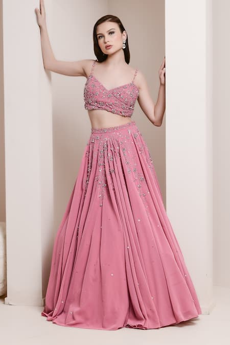 Buy Pooja Peshoria Pink Cutdana, Sequins, Swarovski, Crystals, Floral Embroidered Lehenga Set Online at Aza Fashions Buy_Pooja Peshoria_Pink Cutdana, Sequins, Swarovski, Crystals, Floral Embroidered Lehenga Set _Online_at_Aza_Fashions