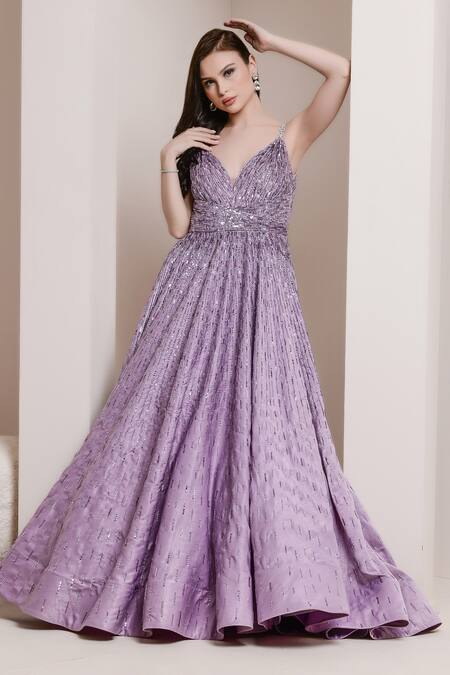 Buy Pooja Peshoria Purple Cutdana, Sequins, Swarovski, Crystals, Beads, Strappy Embroidered Gown Online at Aza Fashions Buy_Pooja Peshoria_Purple Cutdana, Sequins, Swarovski, Crystals, Beads, Strappy Embroidered Gown _Online_at_Aza_Fashions