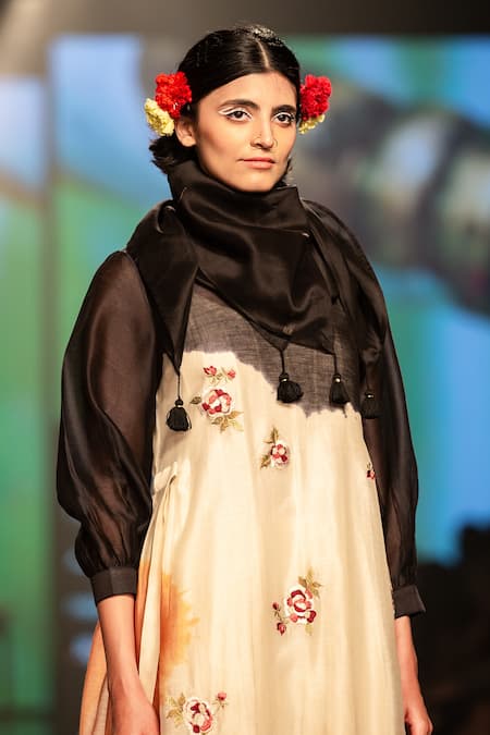 Prama By Pratima Pandey_Multi Color Cotton, Handwoven Silk Chanderi Embroidered Ombre Kurta And Pant Set_Online_at_Aza_Fashions