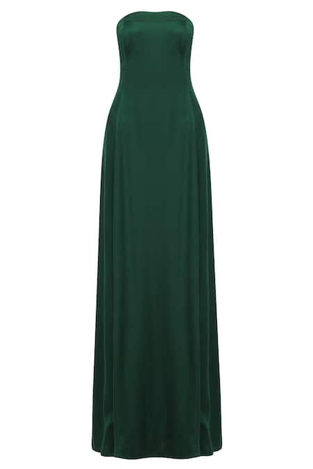 Buy Masumi Mewawalla Green Organza Gown Bandeau Cape One Shoulder With Embroidered Online at Aza Fashions Buy_Masumi Mewawalla_Green Organza Gown Bandeau Cape One Shoulder With Embroidered _Online_at_Aza_Fashions