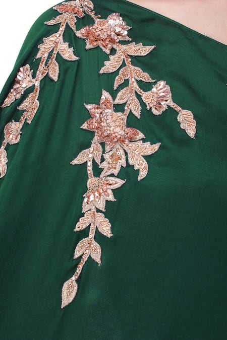 Shop Masumi Mewawalla Green Organza Gown Bandeau Cape One Shoulder With Embroidered Online at Aza Fashions Shop_Masumi Mewawalla_Green Organza Gown Bandeau Cape One Shoulder With Embroidered _Online_at_Aza_Fashions