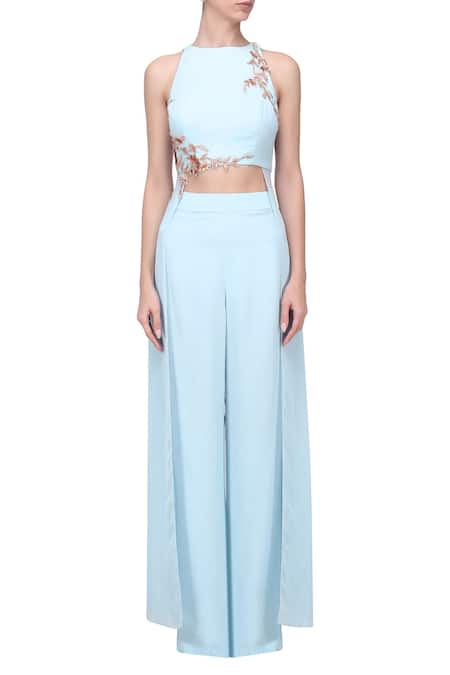 Masumi Mewawalla Embroidered Crop Top with Palazzo 