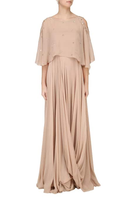 Masumi Mewawalla Draped Bandeau Gown with Cape 