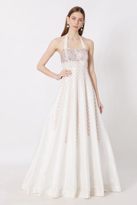White Iridescent Sequin Tassel Backless Long Prom Dress with Slit –  Dreamdressy