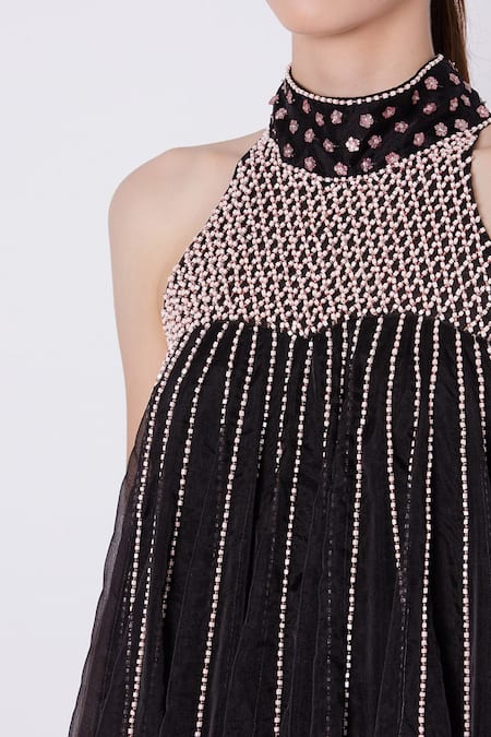Masumi Mewawalla_Black Organza Halter Gown _Online_at_Aza_Fashions