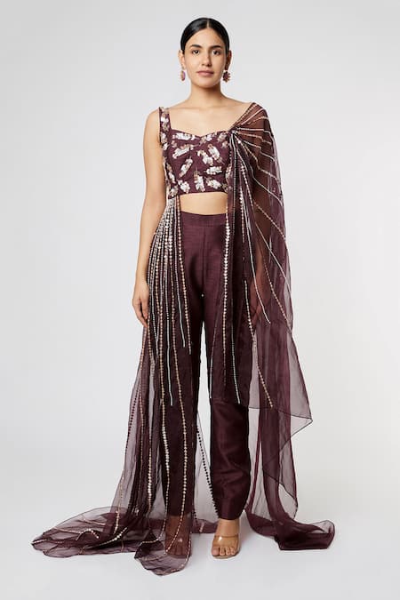 Masumi Mewawalla One Shoulder Draped Top & Pant Set 