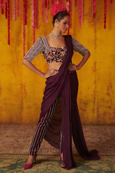 Masumi Mewawalla Embroidered Pre-Draped Pant Saree Set 