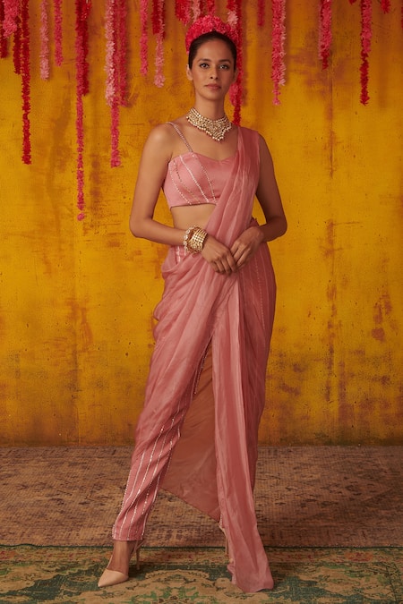 Masumi Mewawalla Embroidered Pre-Draped Pant Saree Set 