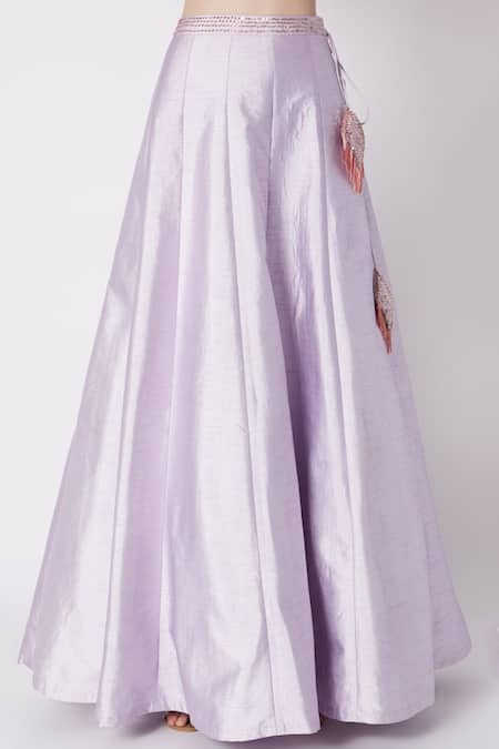 Buy_Masumi Mewawalla_Purple Organza, Dupion Round Draped Crop Top And Lehenga Set _Online_at_Aza_Fashions