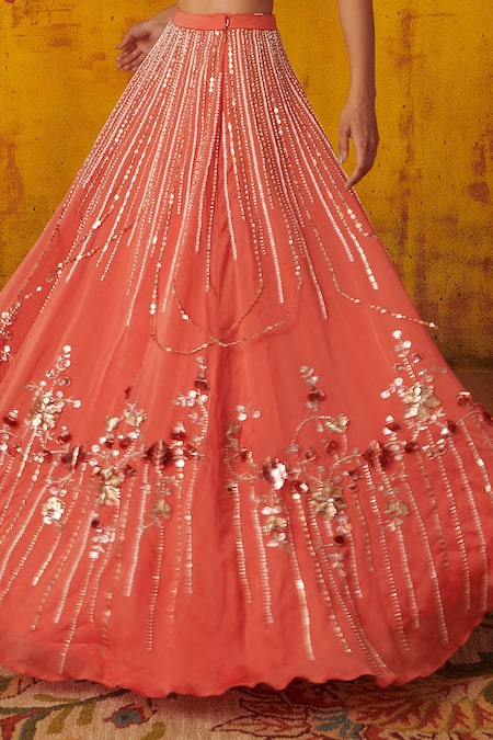 Buy Georgette Lehenga Choli - Bright Red Floral Printed Lehenga Choli –  Empress Clothing