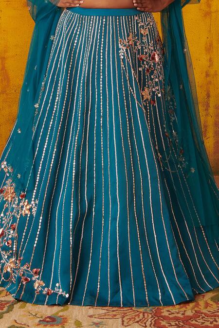 Masumi Mewawalla_Blue , Tabby Bead Work, Cutdana Work, Embroidered Bridal Lehenga Set_Online_at_Aza_Fashions