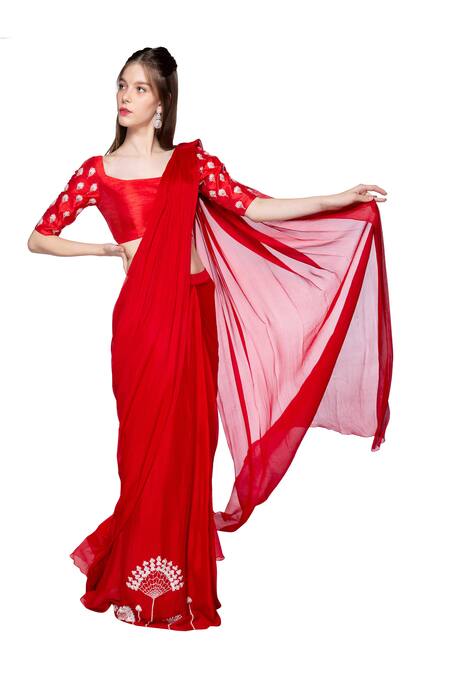 Buy Ranas Red Color Faux Georgette Saree Online | Sarees | Ranas