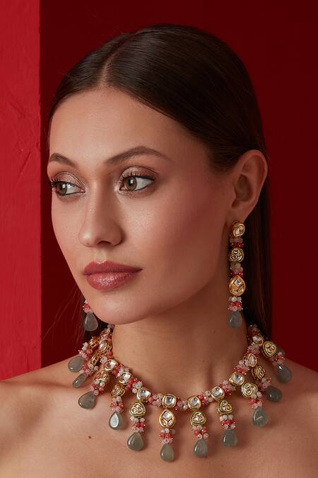 Paisley Pop_Pink Crystals, Stones Maheswri Dangler Earrings _Online_at_Aza_Fashions