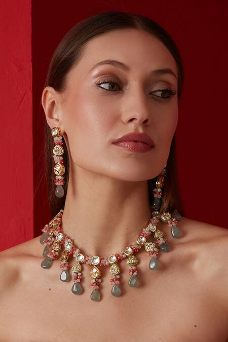 Buy_Paisley Pop_Pink Crystals, Stones Maheswri Dangler Earrings _Online_at_Aza_Fashions