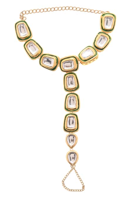 Paisley Pop_Gold Plated Crystals Kundan Hathphool _Online_at_Aza_Fashions