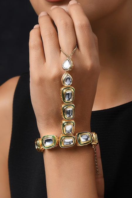 Buy_Paisley Pop_Gold Plated Crystals Kundan Hathphool _Online_at_Aza_Fashions