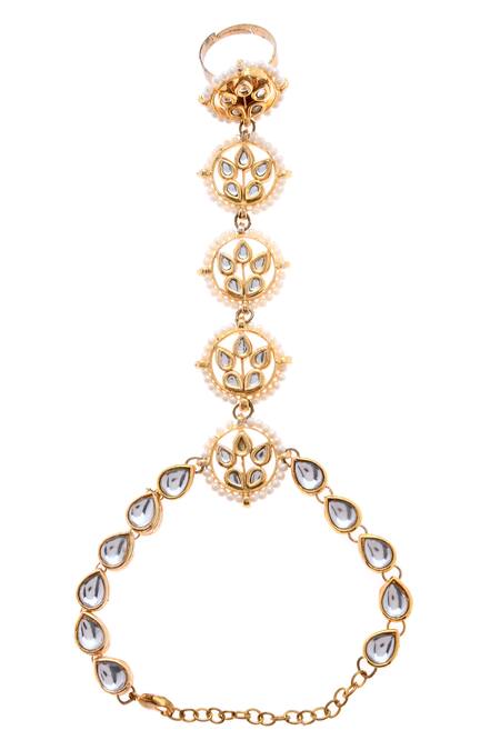 Paisley Pop_Gold Plated Pearls, Stones Floral Hathphool_Online_at_Aza_Fashions