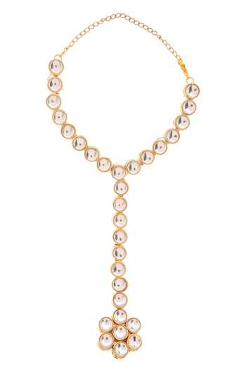 Paisley Pop_Gold Plated Imitation Diamonds Handcrafted Adhishree Kundan Hathphool _Online_at_Aza_Fashions