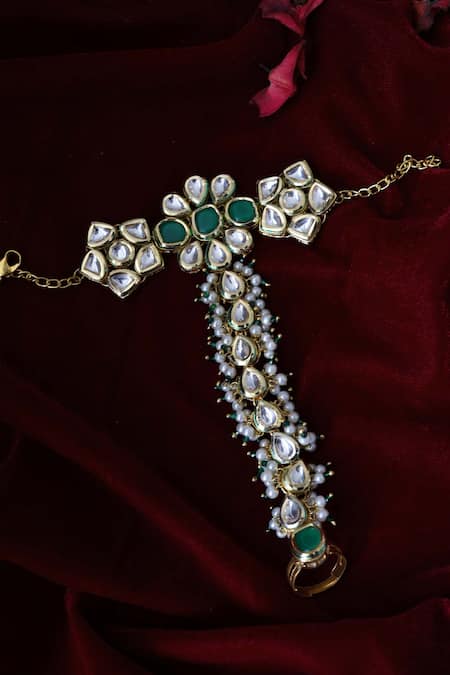 Shop Paisley Pop Gold Plated Pearls Kundan Hathphool at Aza Fashions Shop_Paisley Pop_Gold Plated Pearls Kundan Hathphool _at_Aza_Fashions