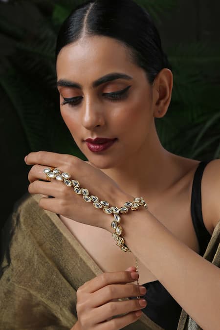 Paisley Pop_Gold Plated Kundan Hathphool _Online_at_Aza_Fashions