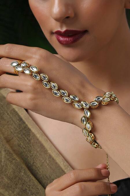 Shop_Paisley Pop_Gold Plated Kundan Hathphool _Online_at_Aza_Fashions