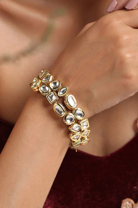 Shop_Paisley Pop_Gold Plated Crystals Kundan Bracelet _Online_at_Aza_Fashions