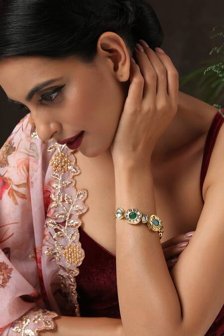 Paisley Pop Gold Plated Navrattan Bracelet Online at Aza Fashions Paisley Pop_Gold Plated Navrattan Bracelet _Online_at_Aza_Fashions