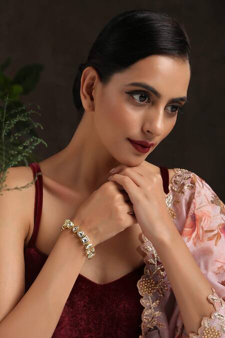 Paisley Pop Gold Plated Crystals Kundan Bracelet Online at Aza Fashions Paisley Pop_Gold Plated Crystals Kundan Bracelet _Online_at_Aza_Fashions