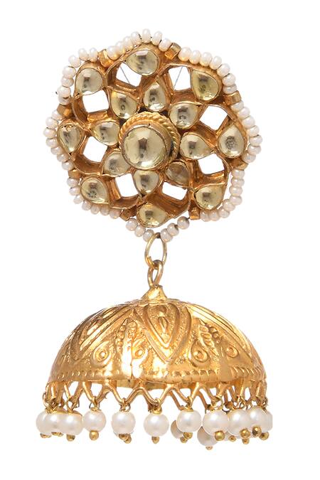 Shop_Paisley Pop_Gold Plated Beads Kundan Jhumkas_Online_at_Aza_Fashions
