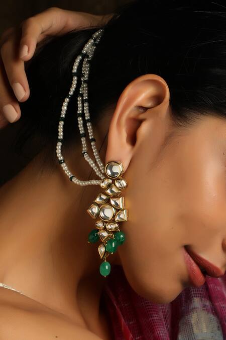 Buy_Paisley Pop_Gold Plated Beads, Diamonds Meenakari Earrings _Online_at_Aza_Fashions