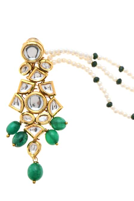 Shop_Paisley Pop_Gold Plated Beads, Diamonds Meenakari Earrings _Online_at_Aza_Fashions