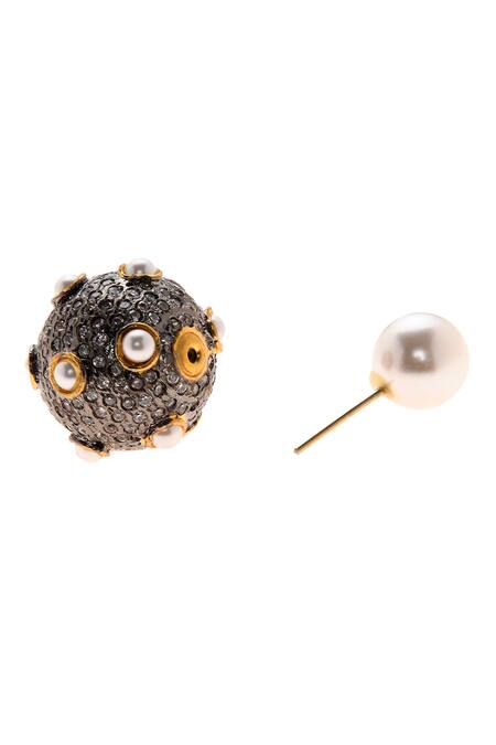 Shop_Paisley Pop_Silver Plated Fabric Flowers, Diamonds, Pearls Stone Earrings_Online_at_Aza_Fashions