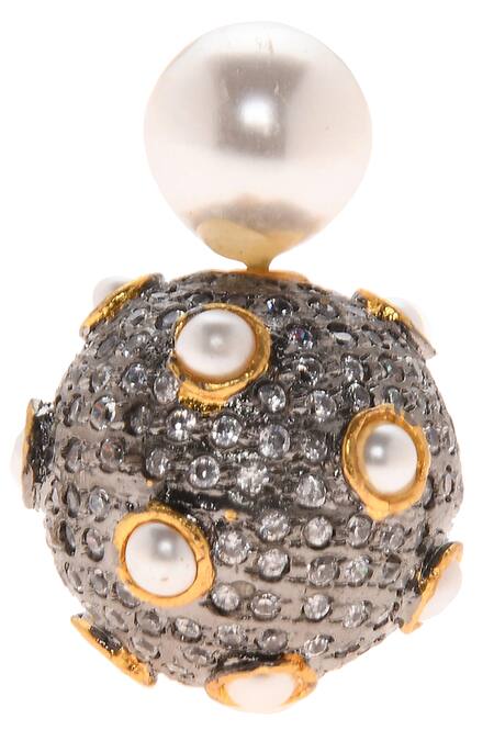 Paisley Pop_Silver Plated Fabric Flowers, Diamonds, Pearls Stone Earrings_at_Aza_Fashions