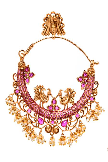 Shop_Paisley Pop_Gold Plated Beads, Stones Temple Carved Chandbalis_Online_at_Aza_Fashions