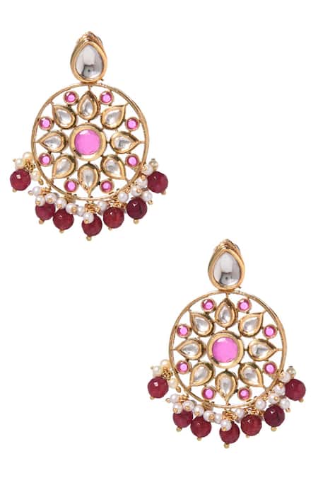 Paisley Pop_Gold Plated Stones, Zari Kundan Chandbalis _Online_at_Aza_Fashions