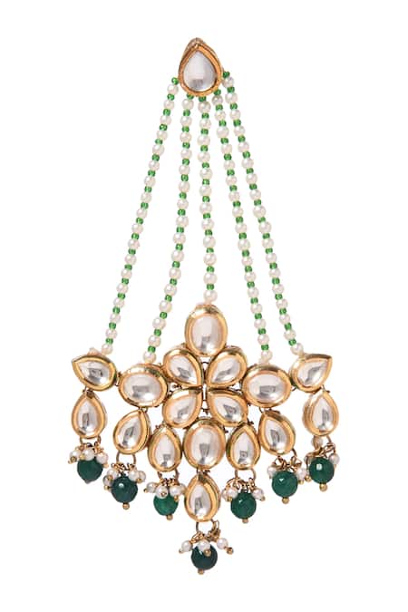 Shop_Paisley Pop_Gold Plated Beads, Diamonds Kundan Long Earrings _Online_at_Aza_Fashions