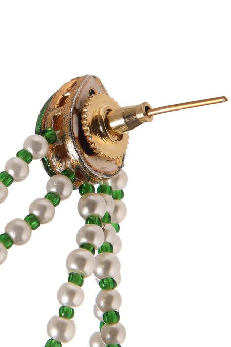 Paisley Pop_Gold Plated Beads, Diamonds Kundan Long Earrings _at_Aza_Fashions