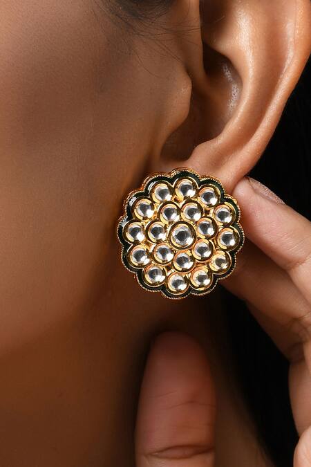 Buy_Paisley Pop_Gold Plated Kundan Earrings _Online_at_Aza_Fashions