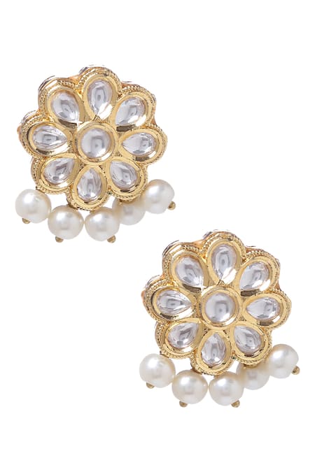 Paisley Pop_Gold Plated Pearls Kundan Earrings _Online_at_Aza_Fashions