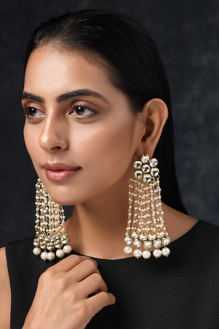 Paisley Pop Gold Plated Kundan Long Earrings 