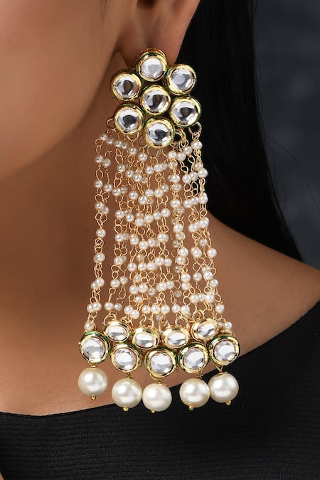 Buy Gold Plated Kundan Long Earrings by Paisley Pop Online at Aza 